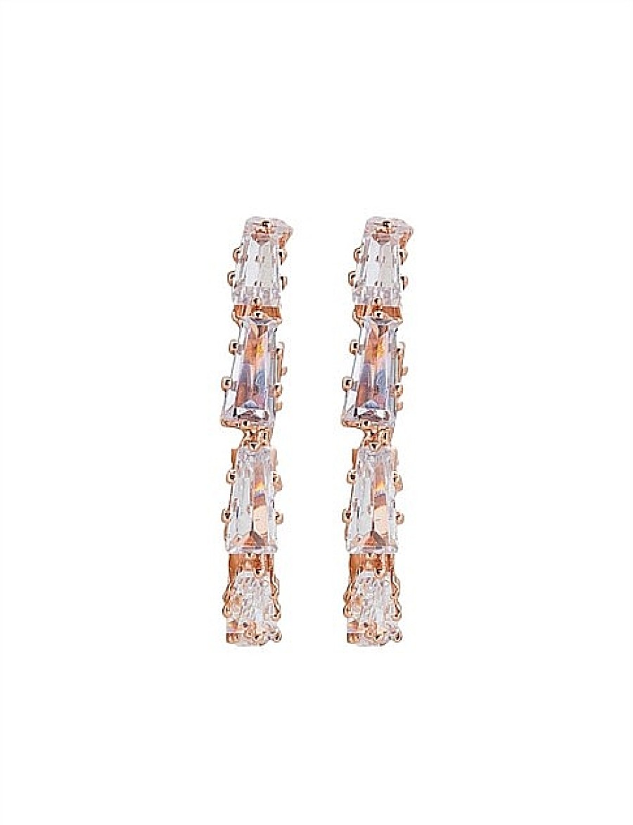 Clearance Gregory Ladner Baguette Cz 3/4 Hoop Earring Gregory Ladner Discount Rose Gold