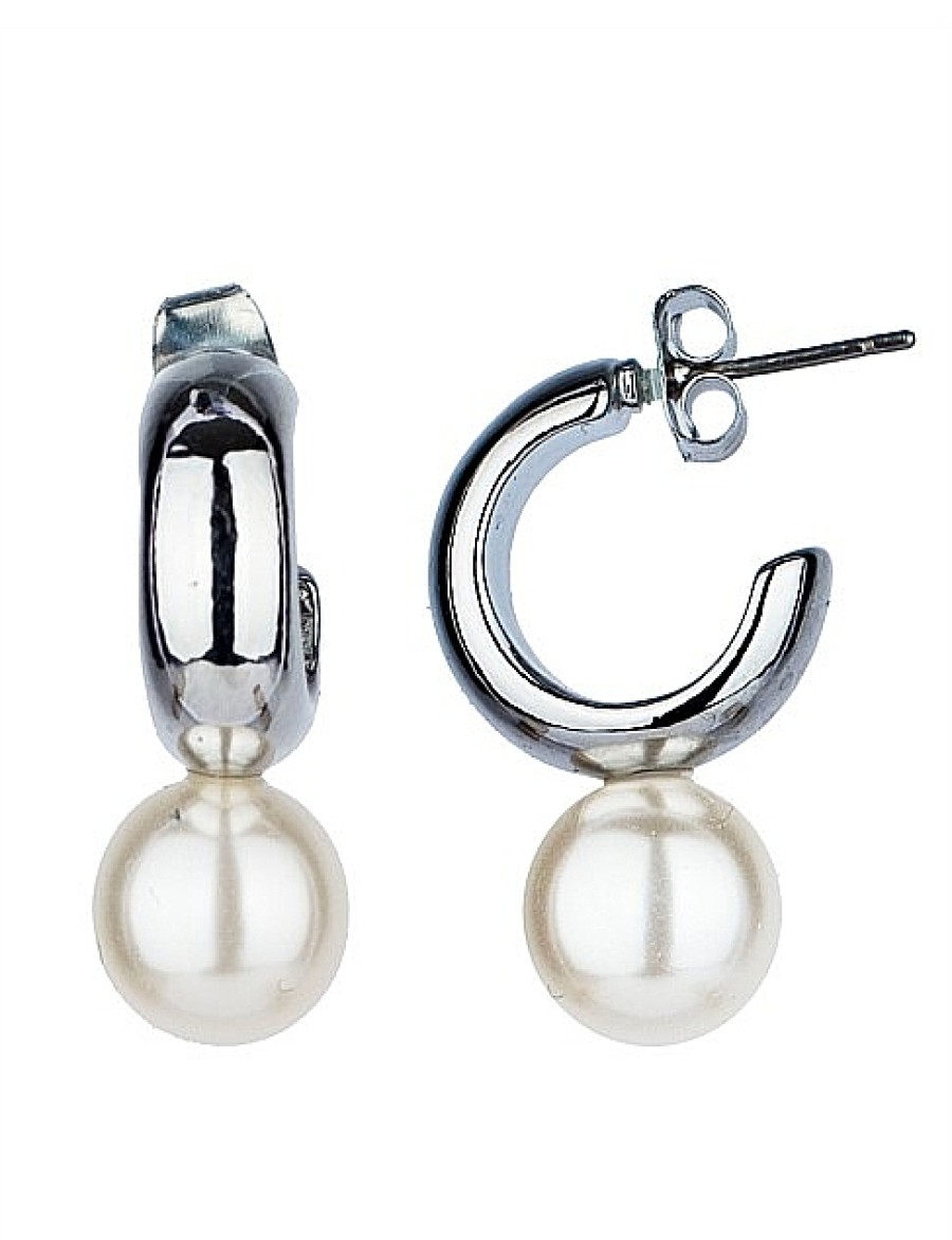 Online Gregory Ladner Small Hoop Earring With Pearl Drop Gregory Ladner Discount Rhodium