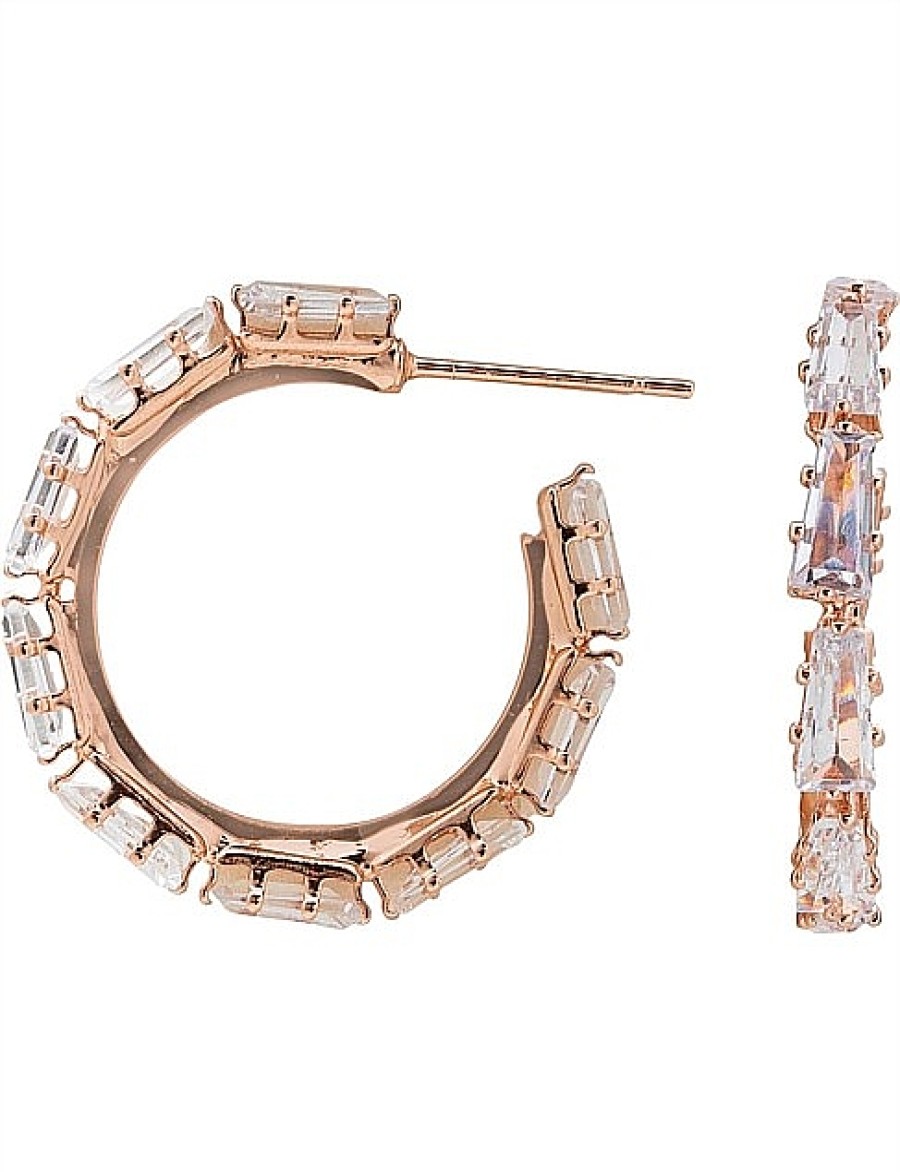 Clearance Gregory Ladner Baguette Cz 3/4 Hoop Earring Gregory Ladner Discount Rose Gold