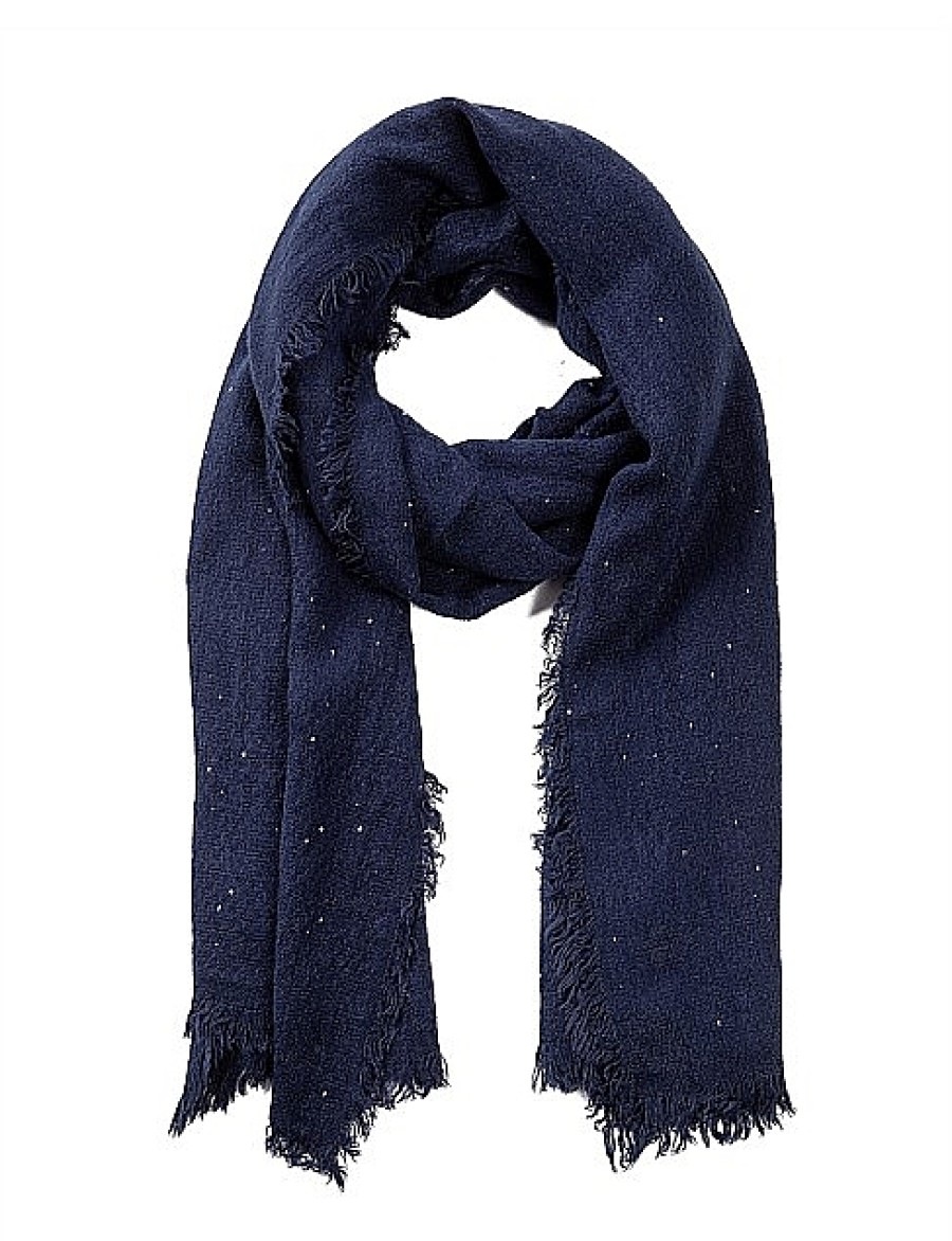 Best Gregory Ladner Frayed Edge Scarf With Micro Sequins Gregory Ladner Promotions Navy