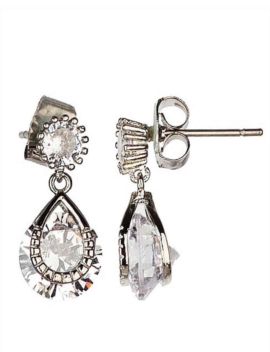 Best Gregory Ladner Pear Crystal Drop Earrings Gregory Ladner Discount Rhodium