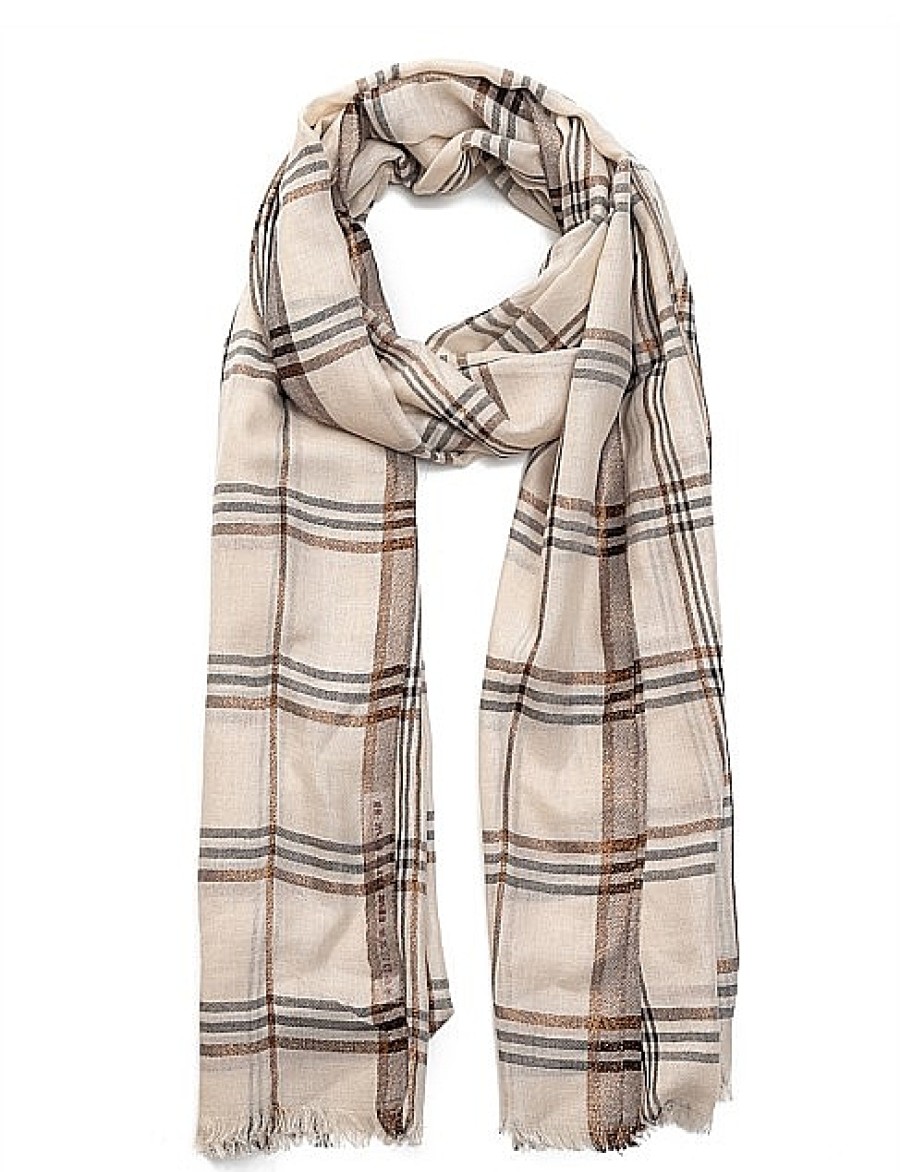 Clearance Gregory Ladner Check Scarf With Lurex Gregory Ladner Promotions Ivory