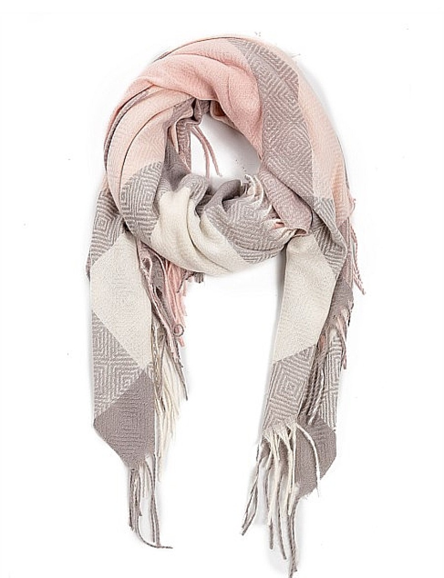 New Gregory Ladner Large Check Square Scarf Gregory Ladner Promotions Pink/Grey