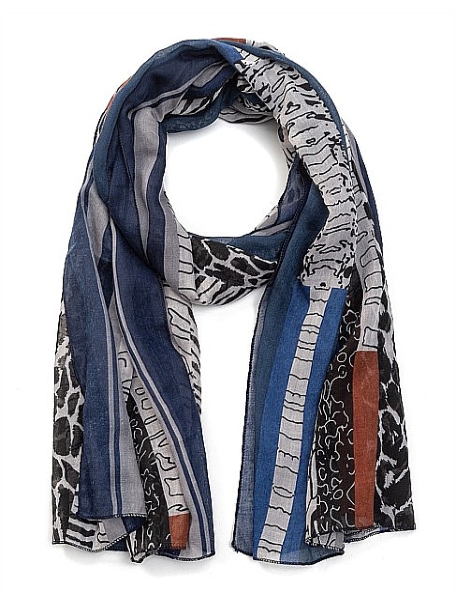 Best Gregory Ladner Multi Animal Print Scarf Gregory Ladner Cheap Cobalt