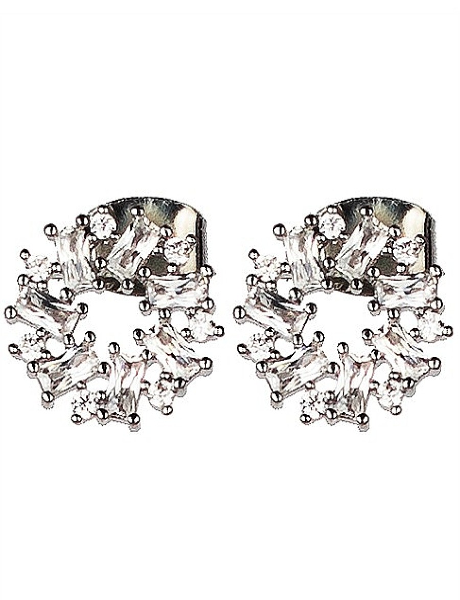 New Gregory Ladner Cz Mini Wreath Earrings Gregory Ladner Wholesale Rhodium