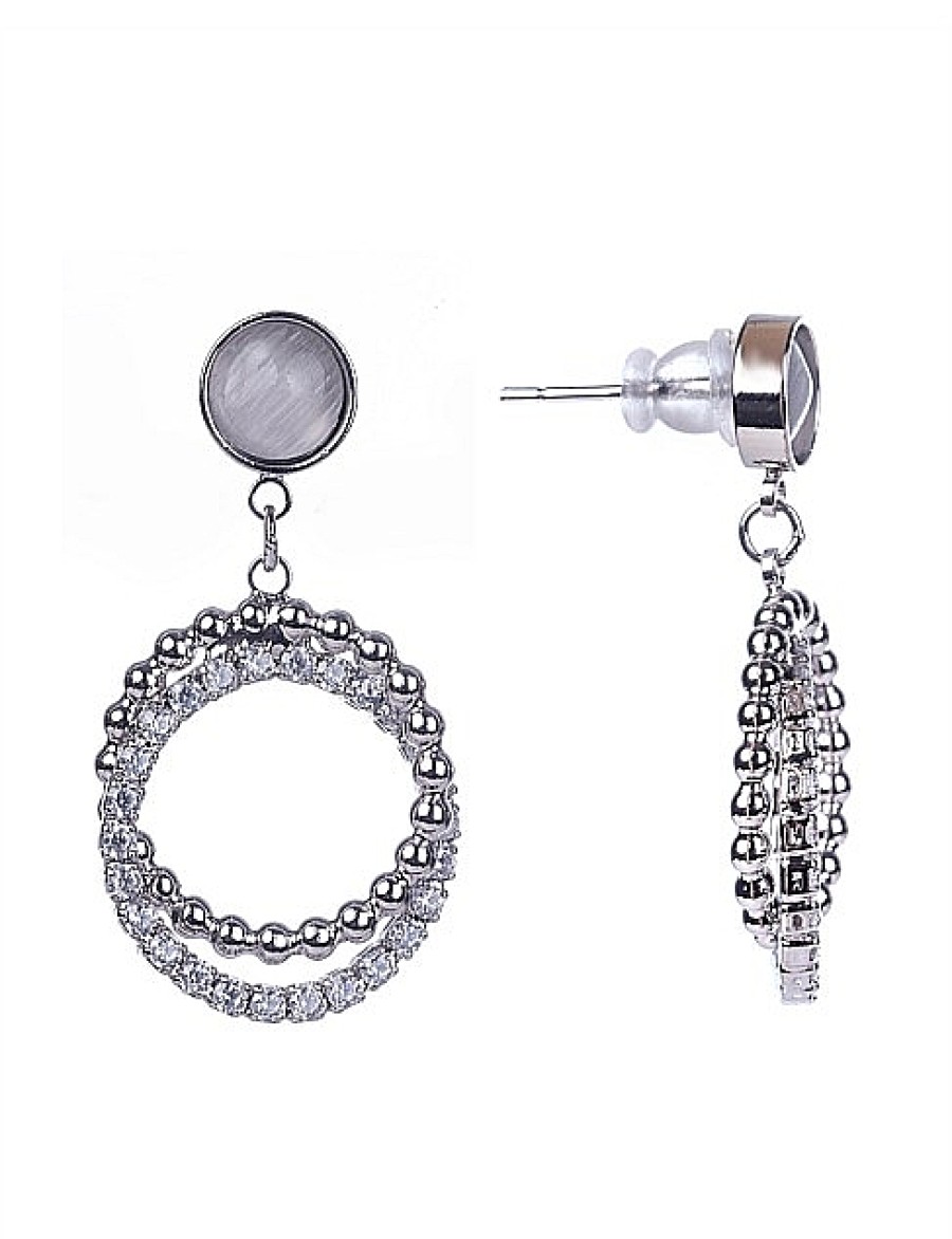 New Gregory Ladner Double Hoop Drop Earring With Stud Gregory Ladner Limited Edition Rhodium