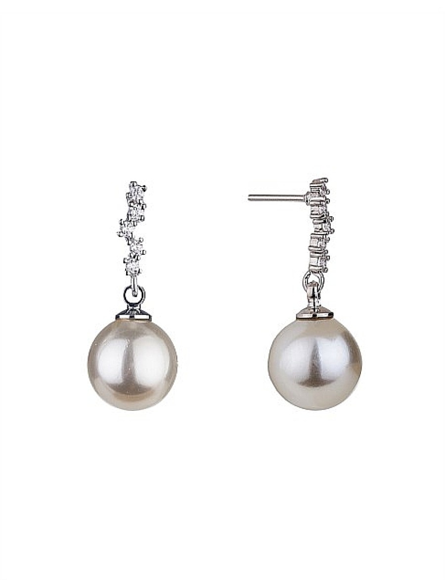 Online Gregory Ladner Cz Post With Pearl Drop Earrings Gregory Ladner Promotions Rhodium