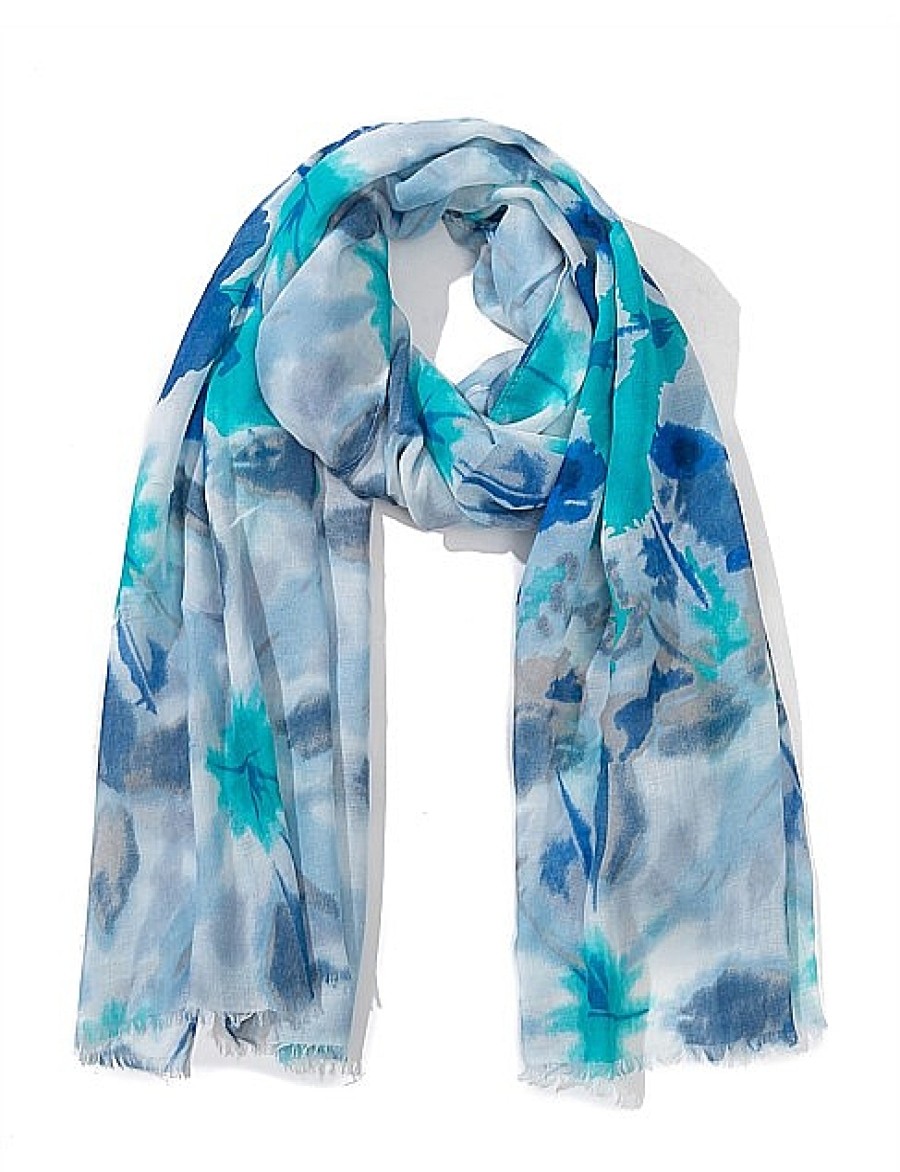 Best Gregory Ladner Leaf Print Scarf Gregory Ladner Limited Edition Blue