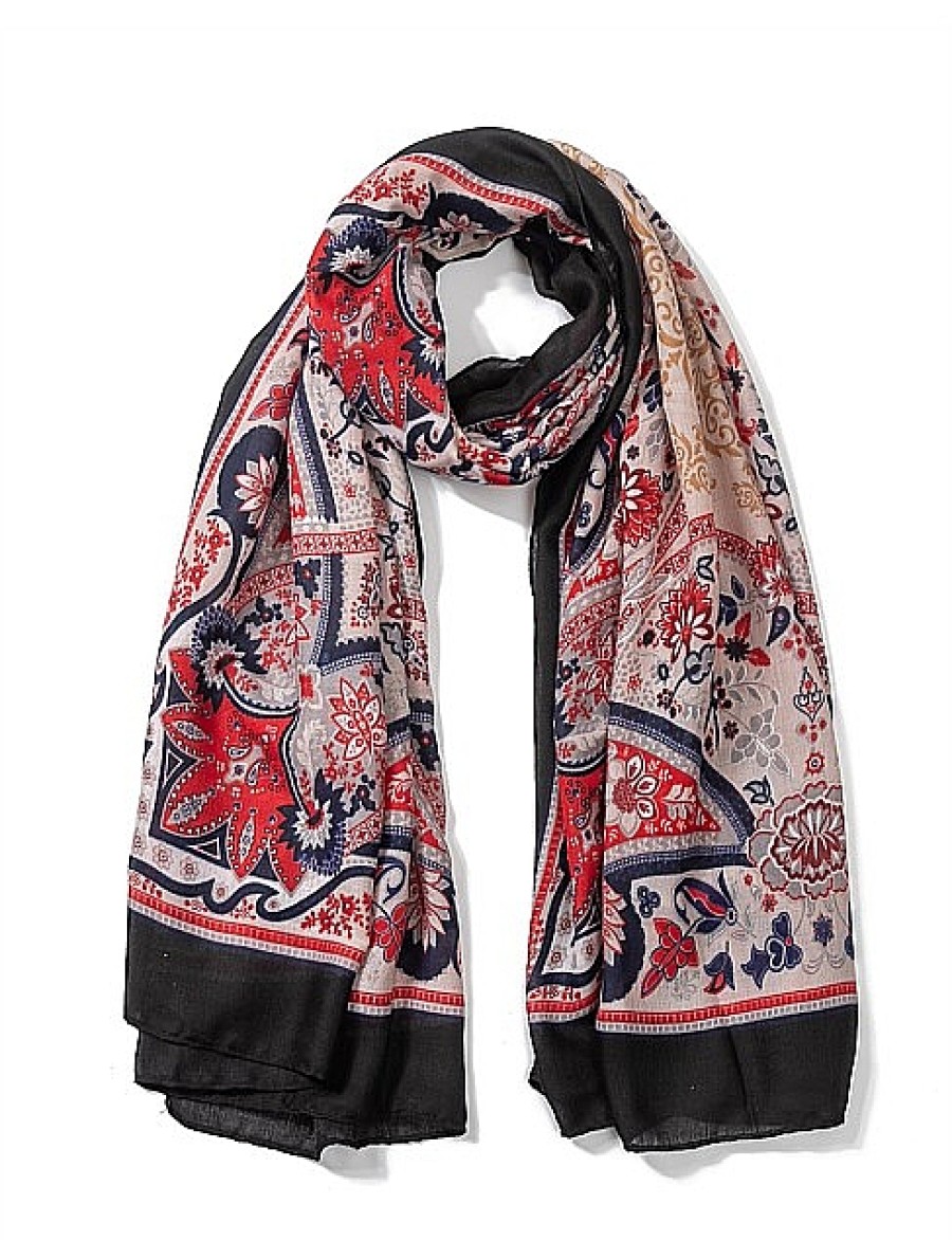 Clearance Gregory Ladner Paisley Print Scarf Gregory Ladner Wholesale Black/Red