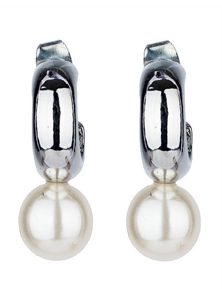 Online Gregory Ladner Small Hoop Earring With Pearl Drop Gregory Ladner Discount Rhodium