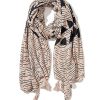 Clearance Gregory Ladner Print Scarf With Tassles Gregory Ladner Discount Taupe