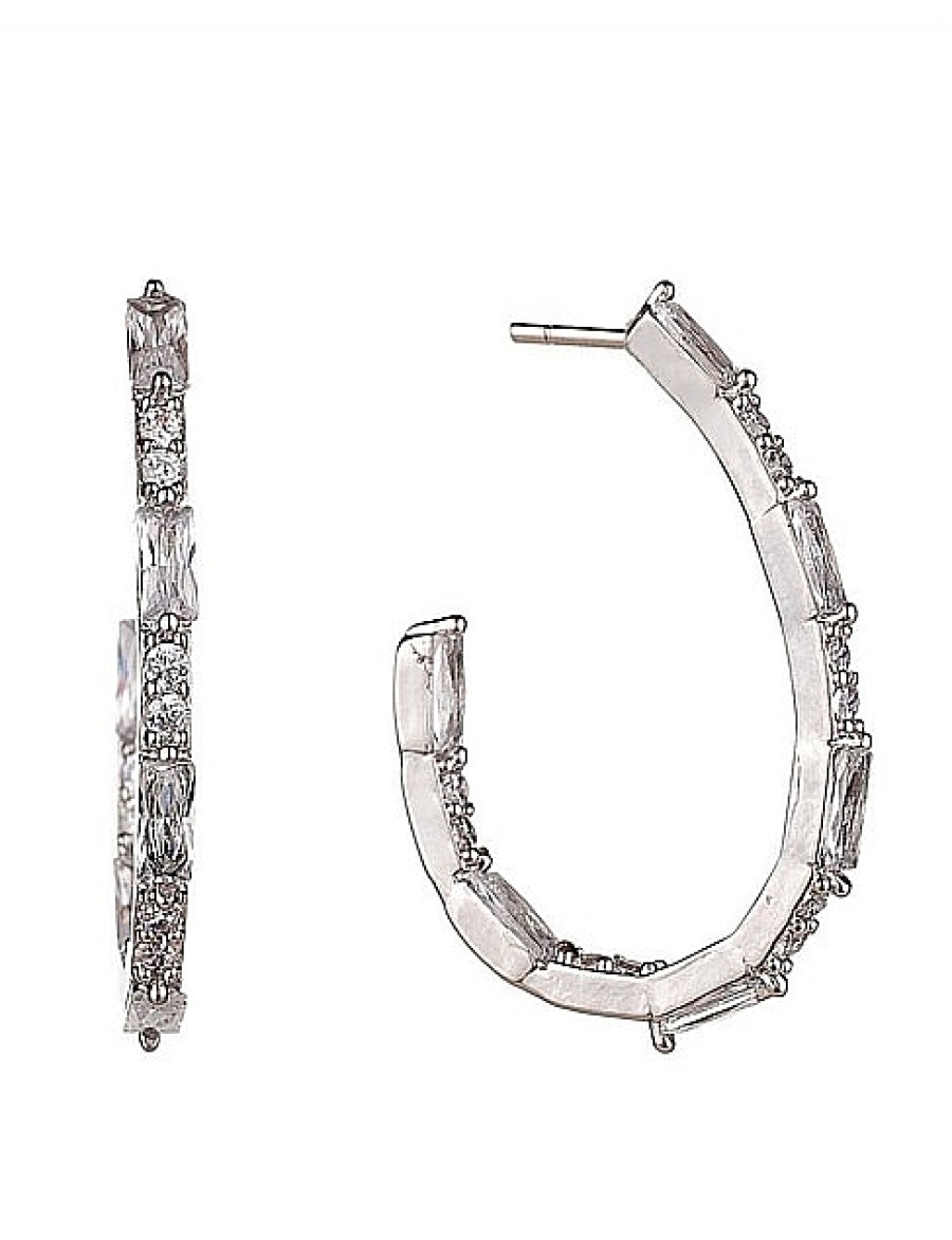 Online Gregory Ladner Thin Baguette Hoop Earrings Gregory Ladner Wholesale Rhodium