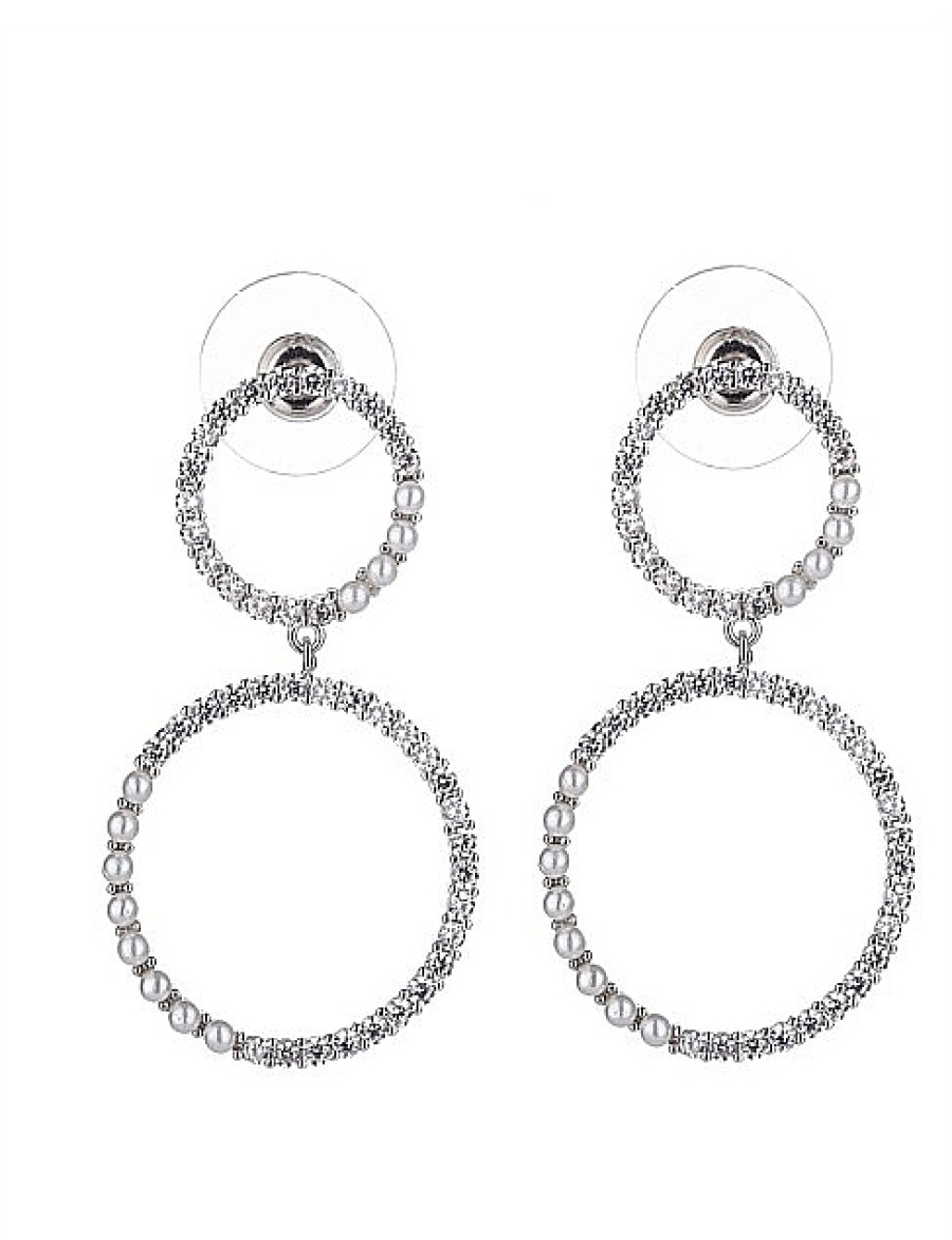 Clearance Gregory Ladner Double Circle Cz/Pearl Drop Earring Gregory Ladner Limited Edition Rhodium