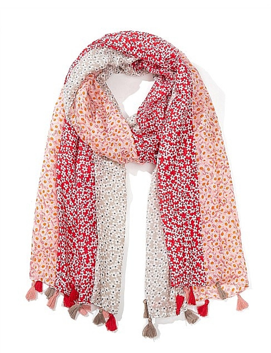 Best Gregory Ladner Block Mini Floral Print Scarf With Tassles Gregory Ladner Limited Edition Pink/Red