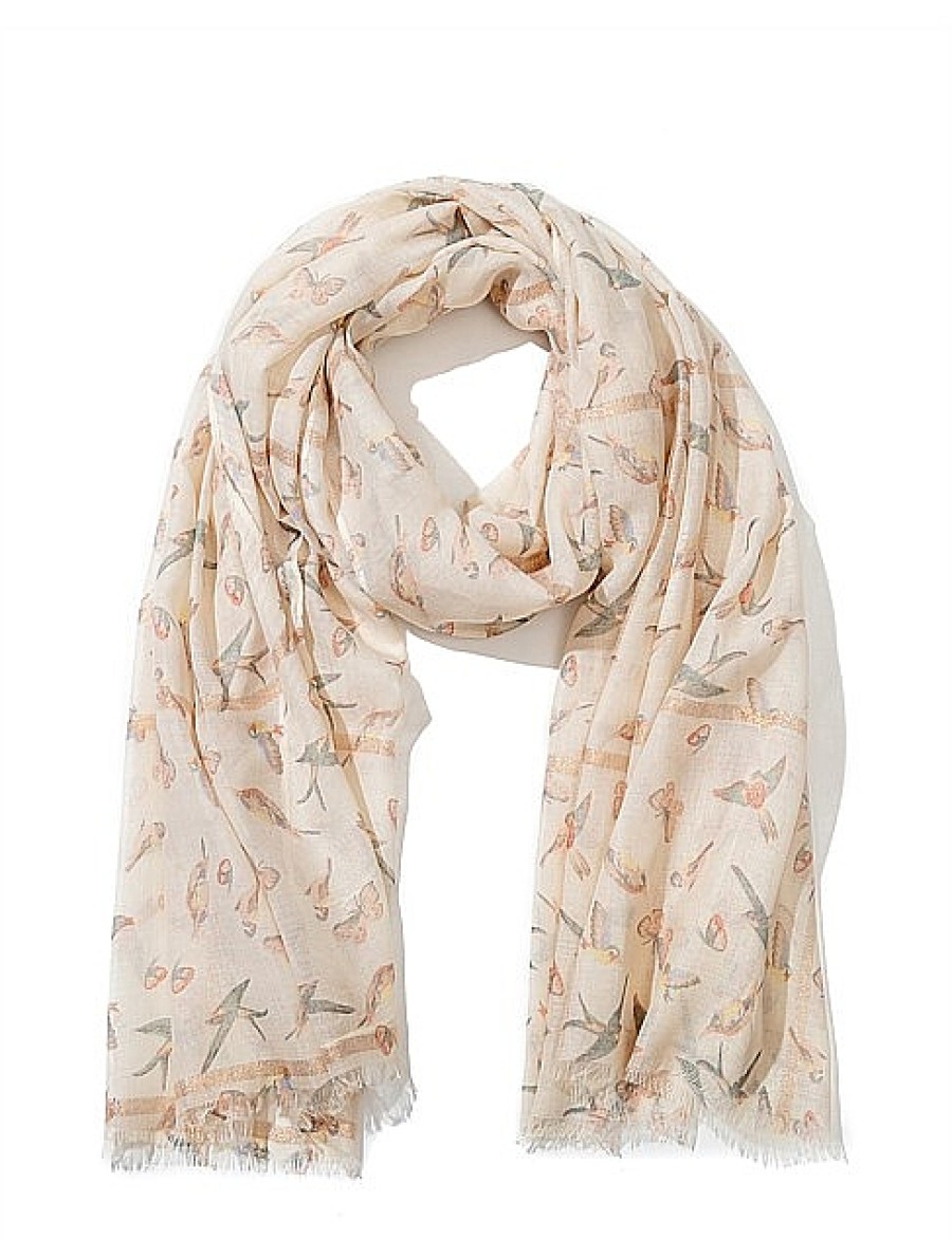 Online Gregory Ladner Bird Print Scarf With Lurex Gregory Ladner Wholesale Ivory