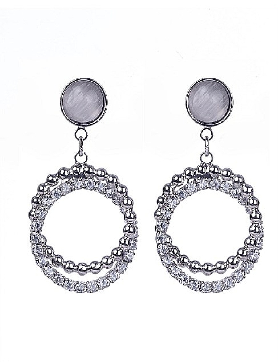 New Gregory Ladner Double Hoop Drop Earring With Stud Gregory Ladner Limited Edition Rhodium