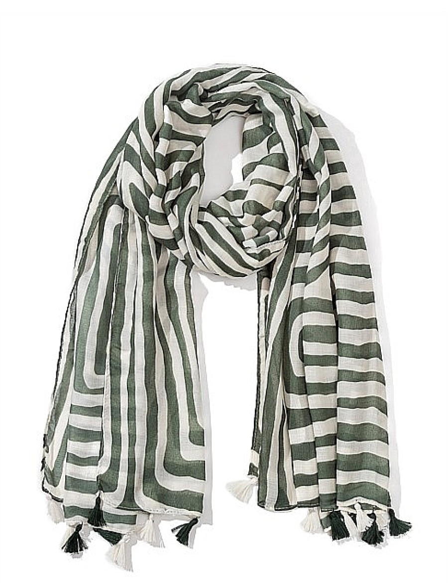 Wholesale Gregory Ladner Stripe Scarf With Tassles Gregory Ladner Limited Edition Green