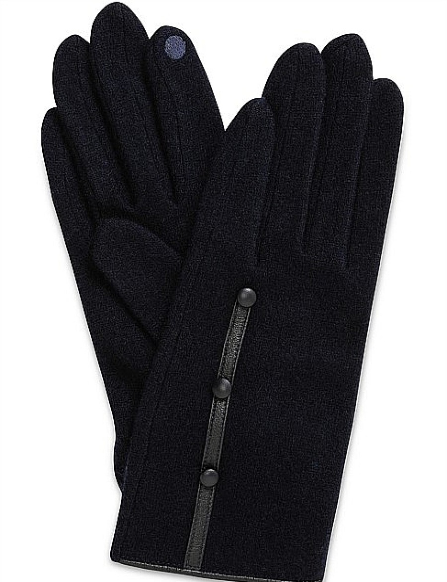 Online Gregory Ladner Wool Glove With Leather Trim/Button Gregory Ladner Cheap Navy