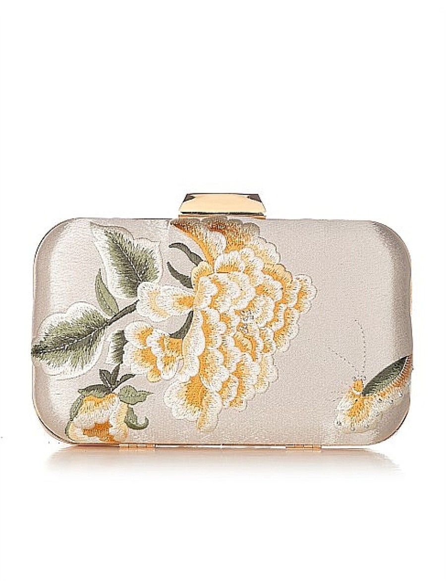 Hot Gregory Ladner Embroidered Floral Clutch Bag Gregory Ladner Promotions Champagne