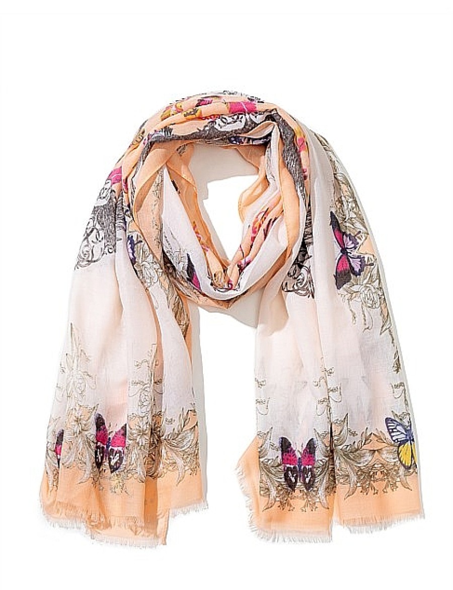 Clearance Gregory Ladner Butterfly Print Scarf Gregory Ladner Promotions Peach