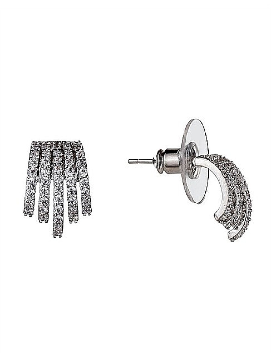 New Gregory Ladner Micro Cz Multi Strand Half Hoop Earrings Gregory Ladner Wholesale Rhodium