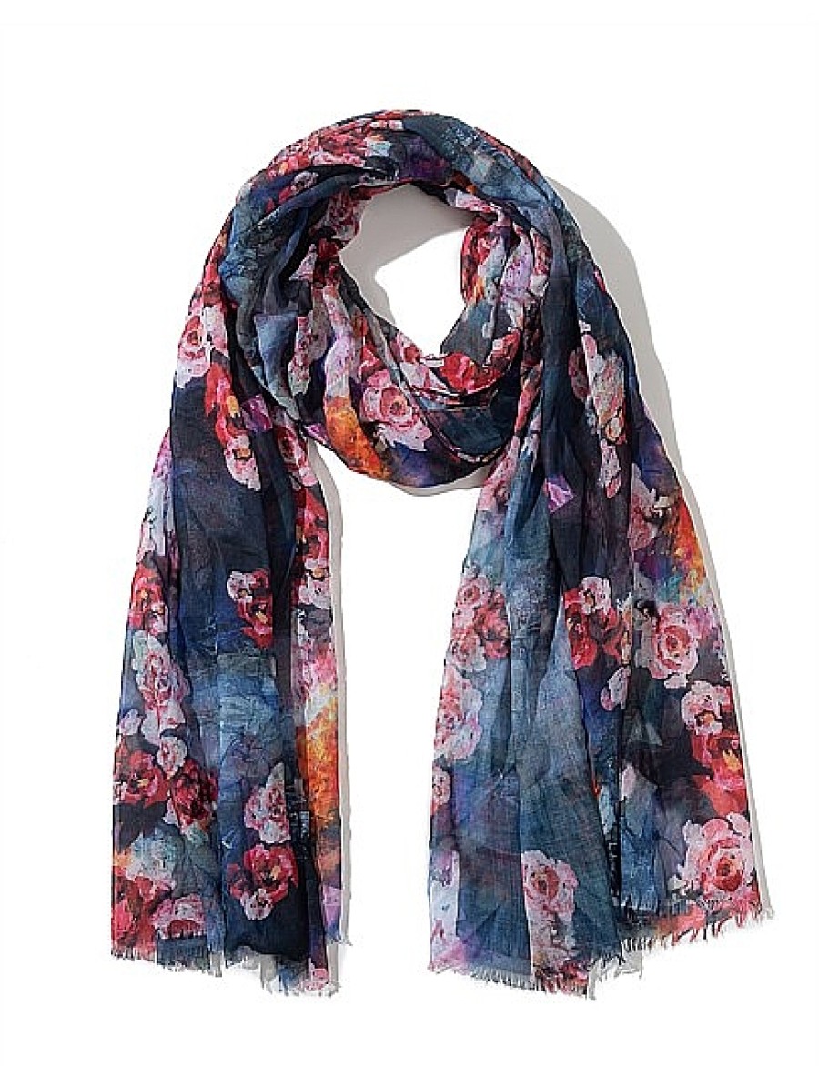 Wholesale Gregory Ladner Roses Print Scarf Gregory Ladner Limited Edition Navy