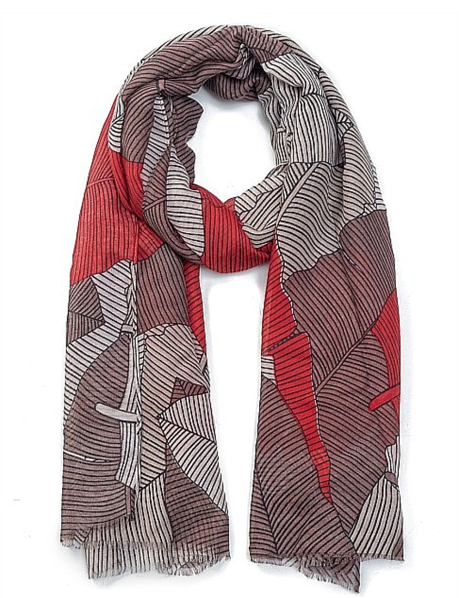 Best Gregory Ladner Leaf Print Scarf Gregory Ladner Discount Red