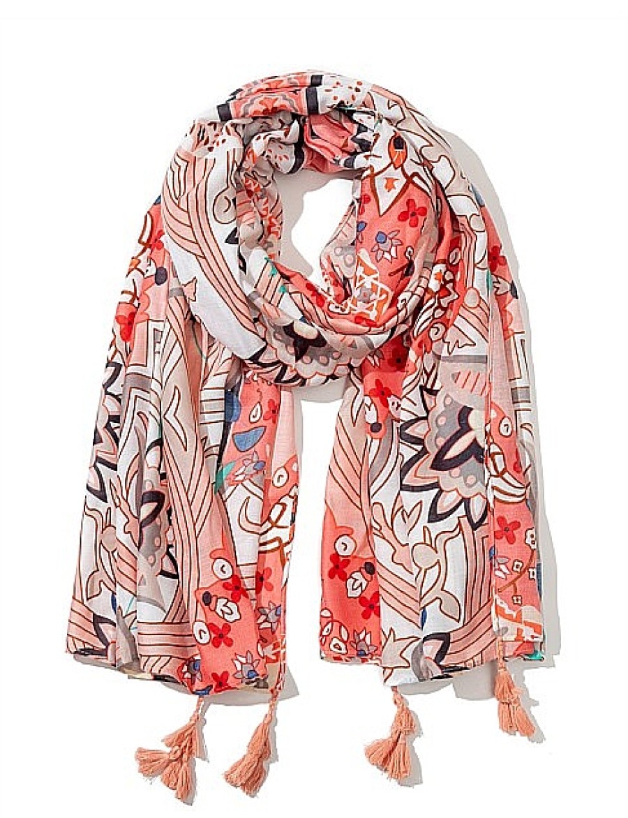 Best Gregory Ladner Vibrant Print Scarf Gregory Ladner Promotions Peach