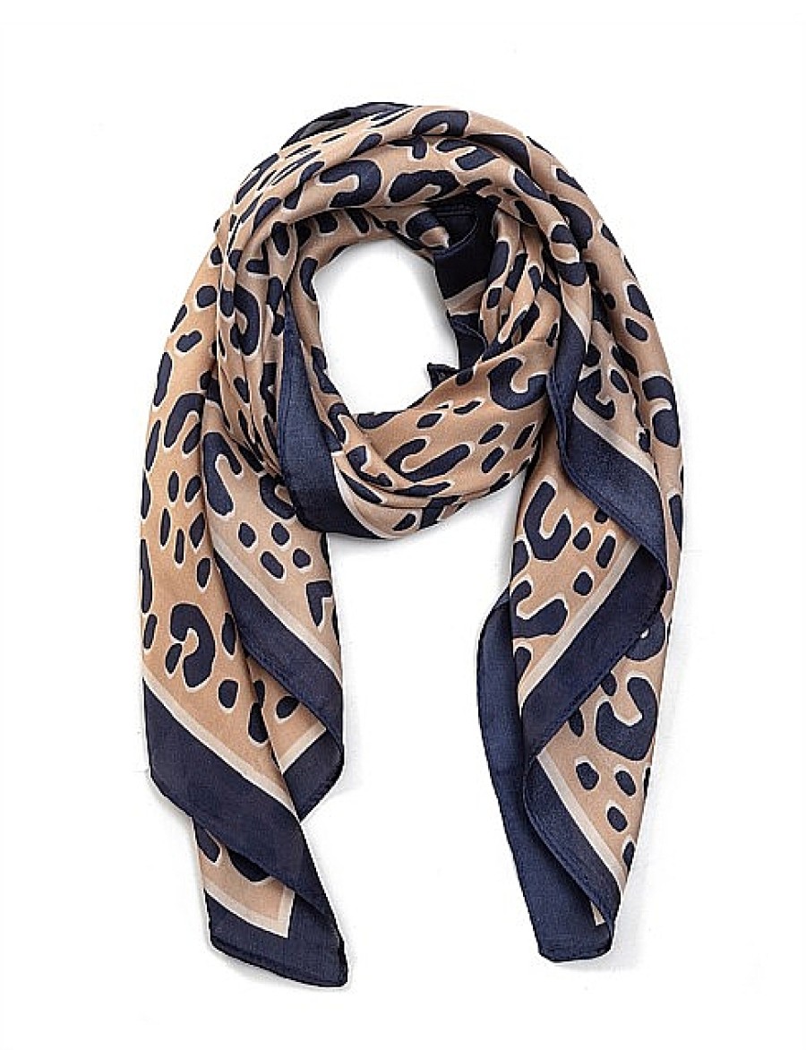 Best Gregory Ladner Animal Print Kerchief With Border Gregory Ladner Cheap Camel/Navy