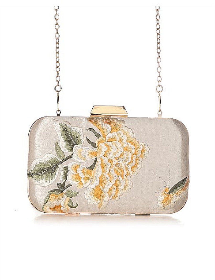 Hot Gregory Ladner Embroidered Floral Clutch Bag Gregory Ladner Promotions Champagne