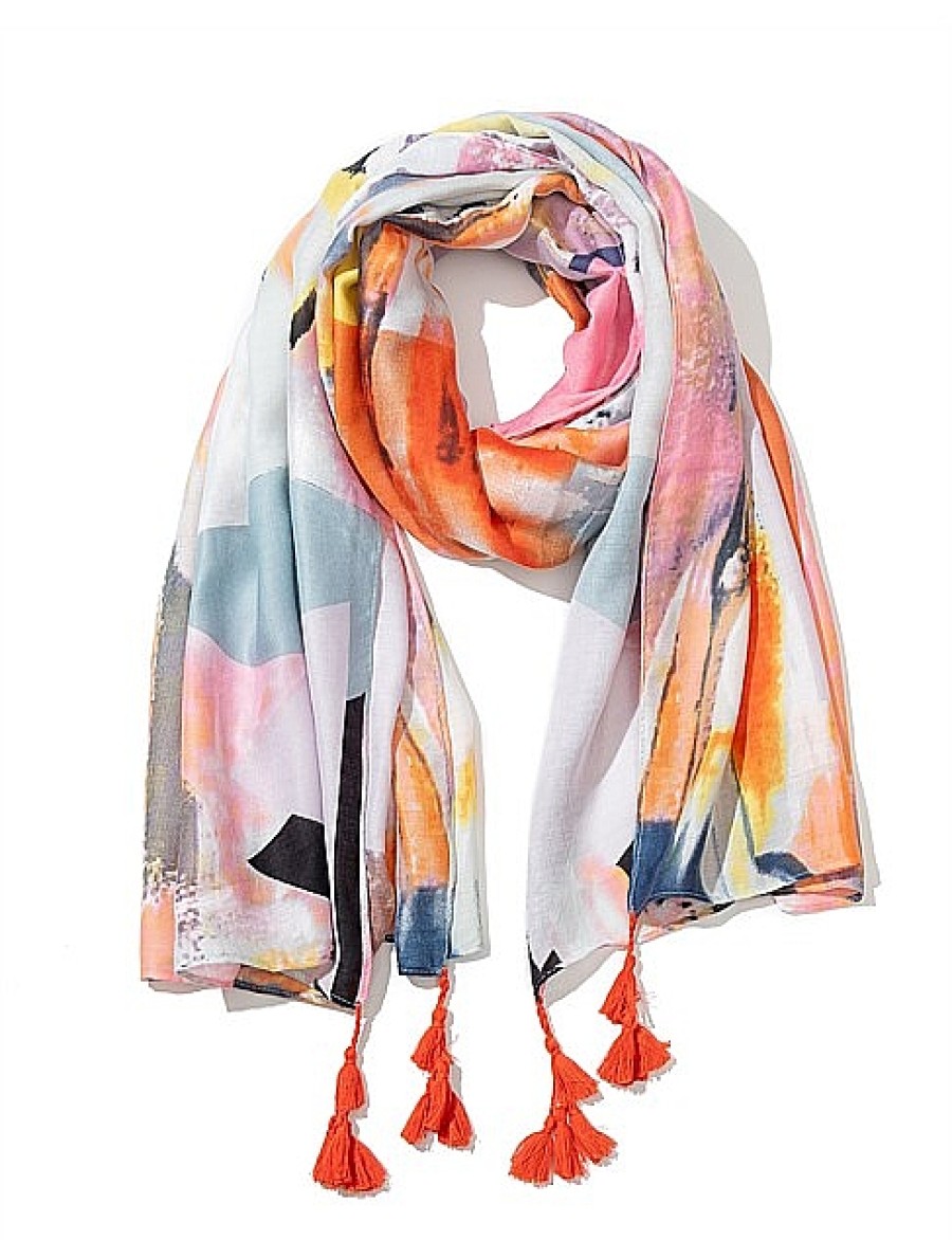 Best Gregory Ladner Abstract Print Scarf With Tassles Gregory Ladner Cheap Pink Multi