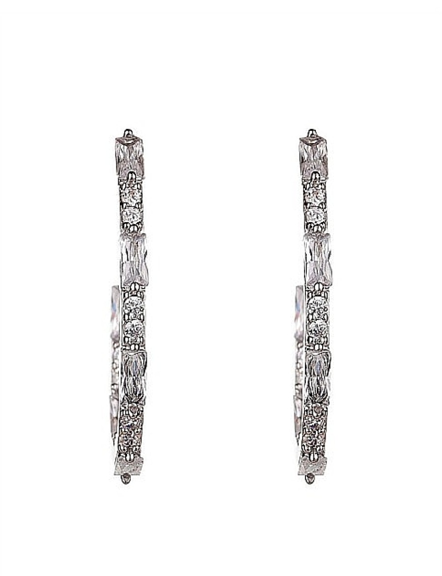 Online Gregory Ladner Thin Baguette Hoop Earrings Gregory Ladner Wholesale Rhodium