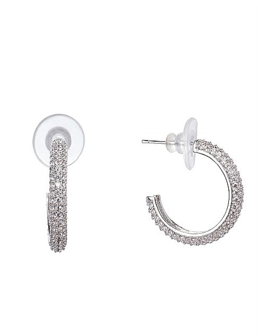 Online Gregory Ladner Micro Cz Hoop Earrings Gregory Ladner Discount Rhodium