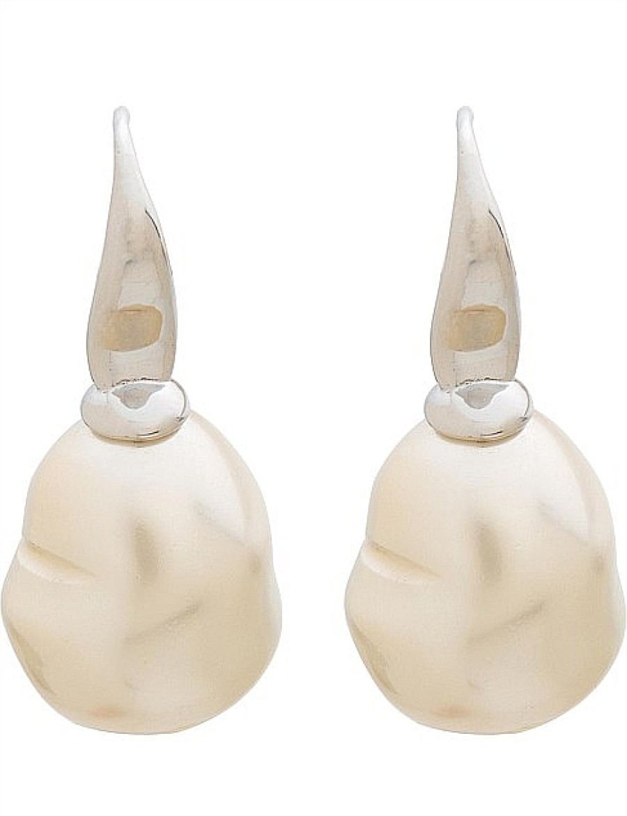 New Gregory Ladner Baroque Pearl Hook Drop Earring Gregory Ladner Cheap Rhodium