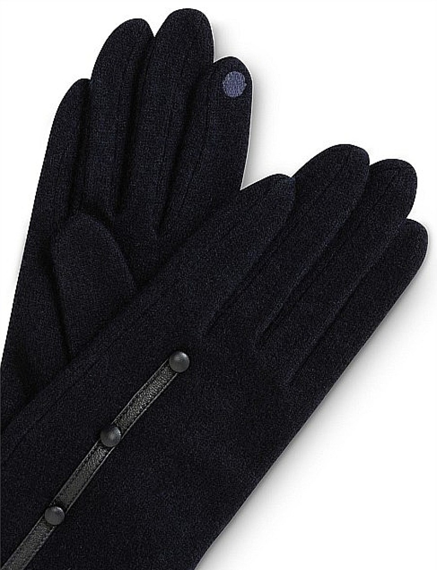 Online Gregory Ladner Wool Glove With Leather Trim/Button Gregory Ladner Cheap Navy