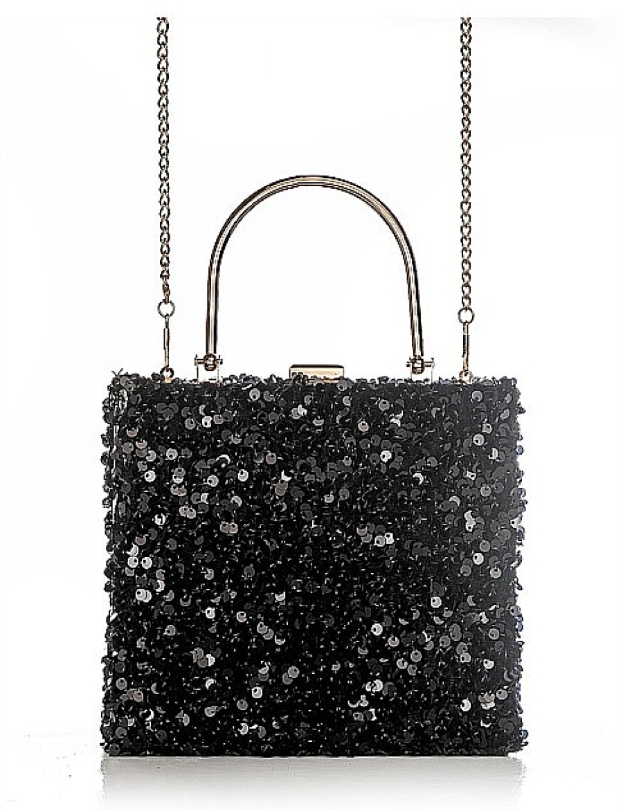 Best Gregory Ladner Sequin Top Handle Square Bag Gregory Ladner Discount Black