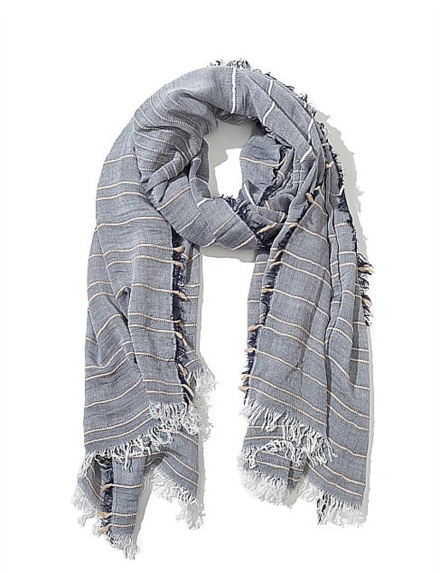 New Gregory Ladner Linen Look Scarf With Stripes Gregory Ladner Wholesale Denim